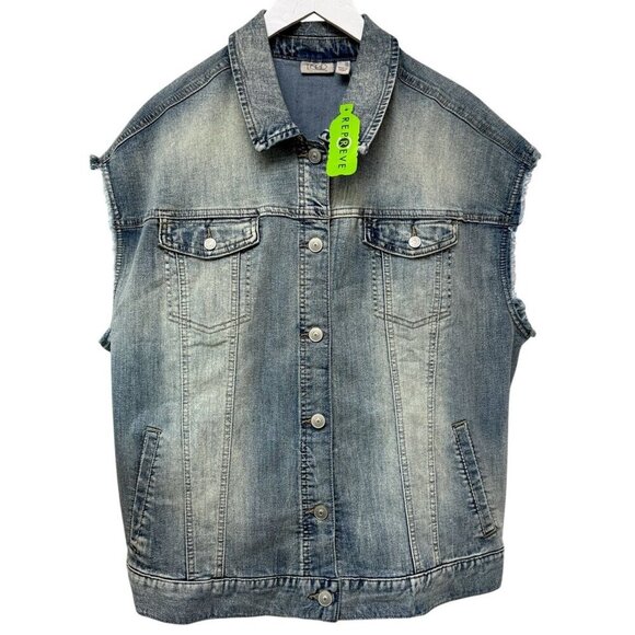 LOGO Lori Goldstein Denim Vest Plus Size 18W Blue Distressed Jean Jacket NEW - Picture 1 of 9